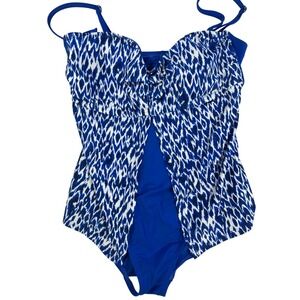 Beach Diva One Piece Swimsuit Women Blue Ikat Animal Print Slimming Bra 16
